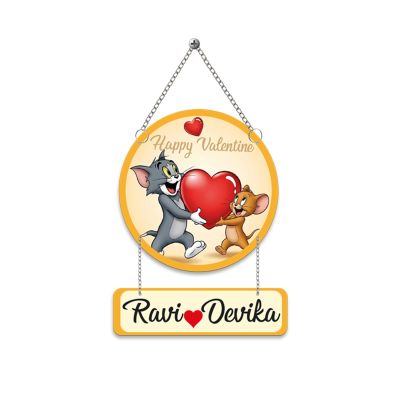 Personalized Couple Name Plate Tom & Jerry Theme Romantic Wall Hanging for Bedroom & Home